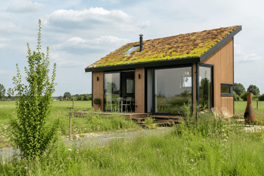 Isolationswert von Sedum auf einem Tiny House